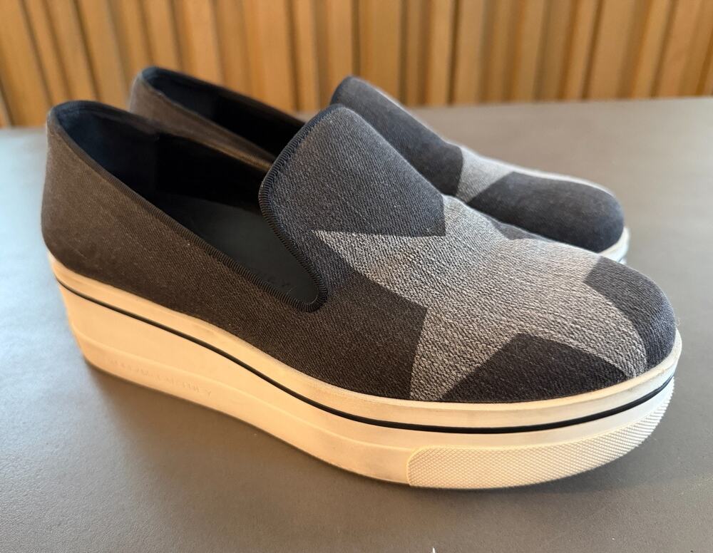 Stella McCartney Binx Star Platform Slip On Loafers Black Gray Size 38